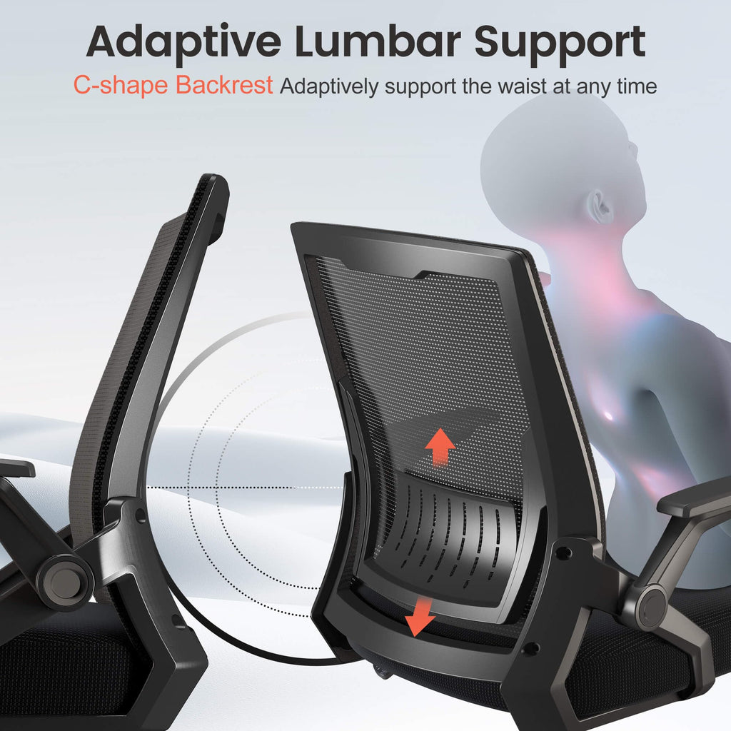 Pack of 2, Ergonomic Office Chair with Flip-up Armrests Executive Computer Chair for Home Office, Breathable Mesh & Comfy Lumbar Support, Black