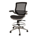 Mid-Back Swivel Office Chair with Adjustable Foot Ring and Seat Height, Ergonomic Mesh Chair with Armrests, Black/Silver