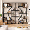 5-Tier Bookshelf with Storage, 70.9 Inch Tall Large Display Bookcase - Modern Metal Standing Shelves for Living Room, Office and Bedroom, Set of 2, Brown