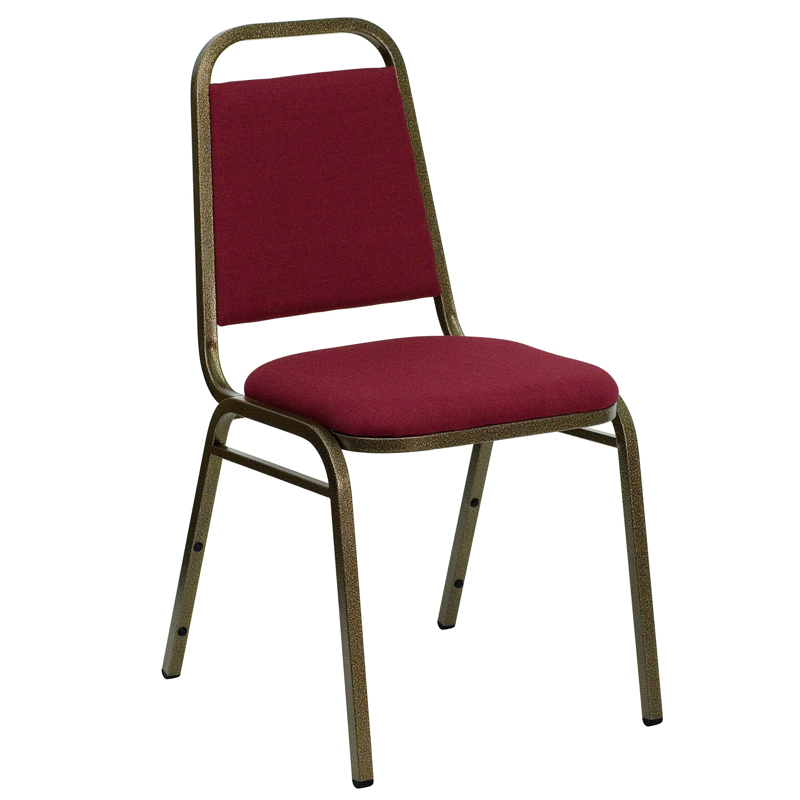 Trapezoidal Back Fabric Upholstered Stackable Banquet Chair, Multipurpose Stacking Chair with Padded Seat and Back, Burgundy/Gold