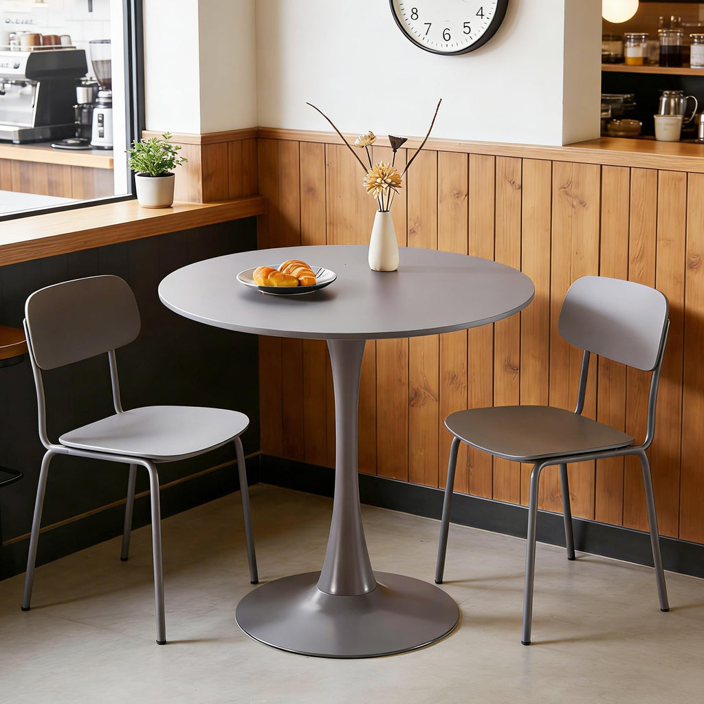 Sybrioka 31.5" Tulip Table for 2-4 Persons Modern Round Dining Room Table, Mid-Century Modern Grey Small Kitchen Table with MDF Wooden Top, Leisure Coffee Table for Living Room, Dining Room, Office