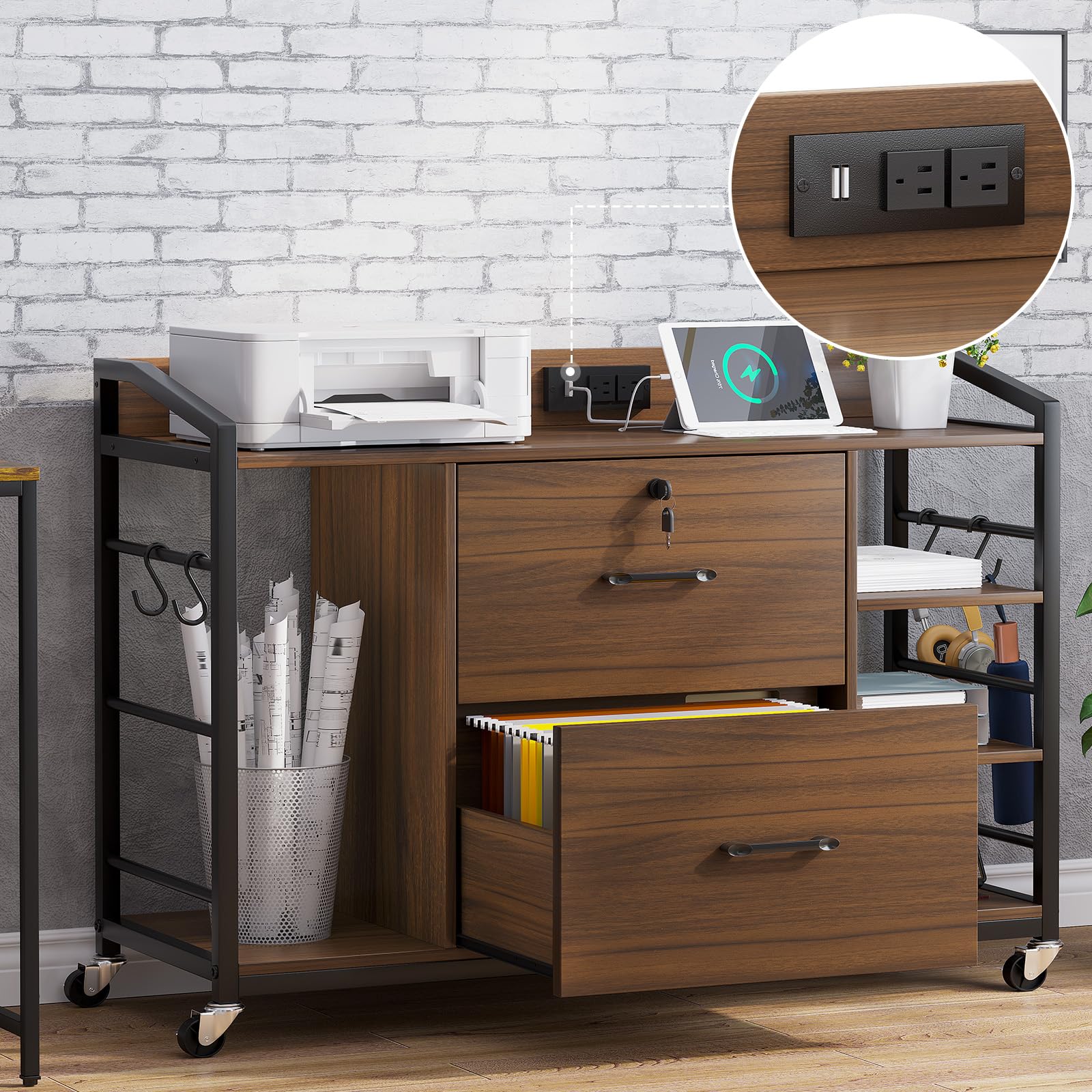 44" File Cabinet with Lock, Filing Cabinet fits Legal/Letter Size