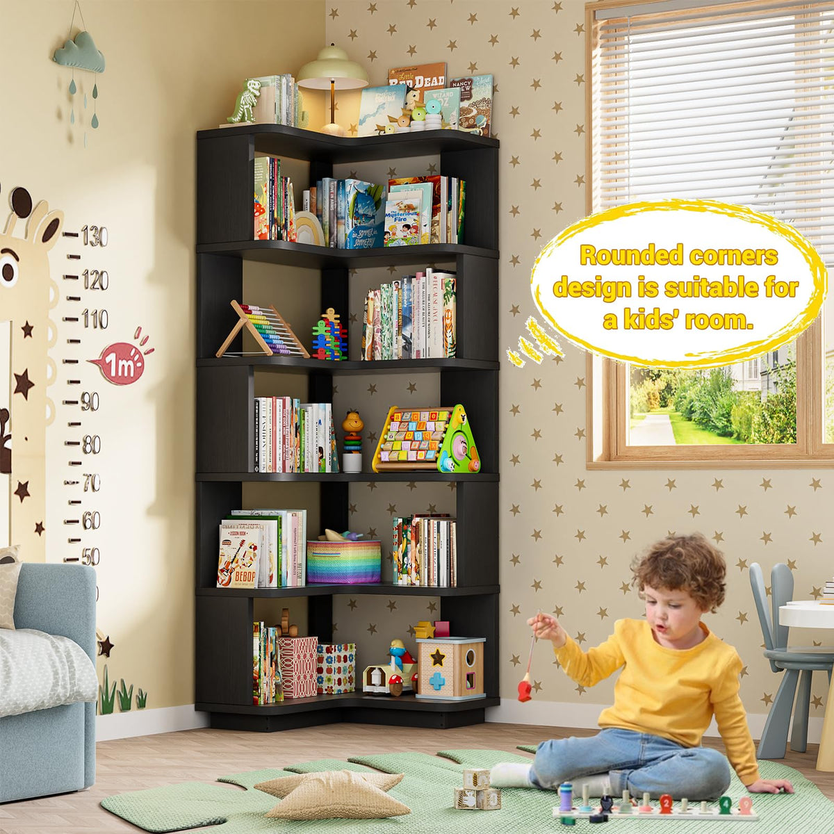 Corner Book Shelf, 6-Shelf L Shaped Corner Bookshelf with Baffle