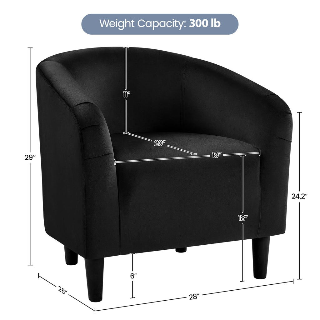 Barrel Chair, Modern Accent Chair Comfy Velvet Armchair Club Sofa Chair Vanity Chair for Living Room Bedroom Office Small Space, Black