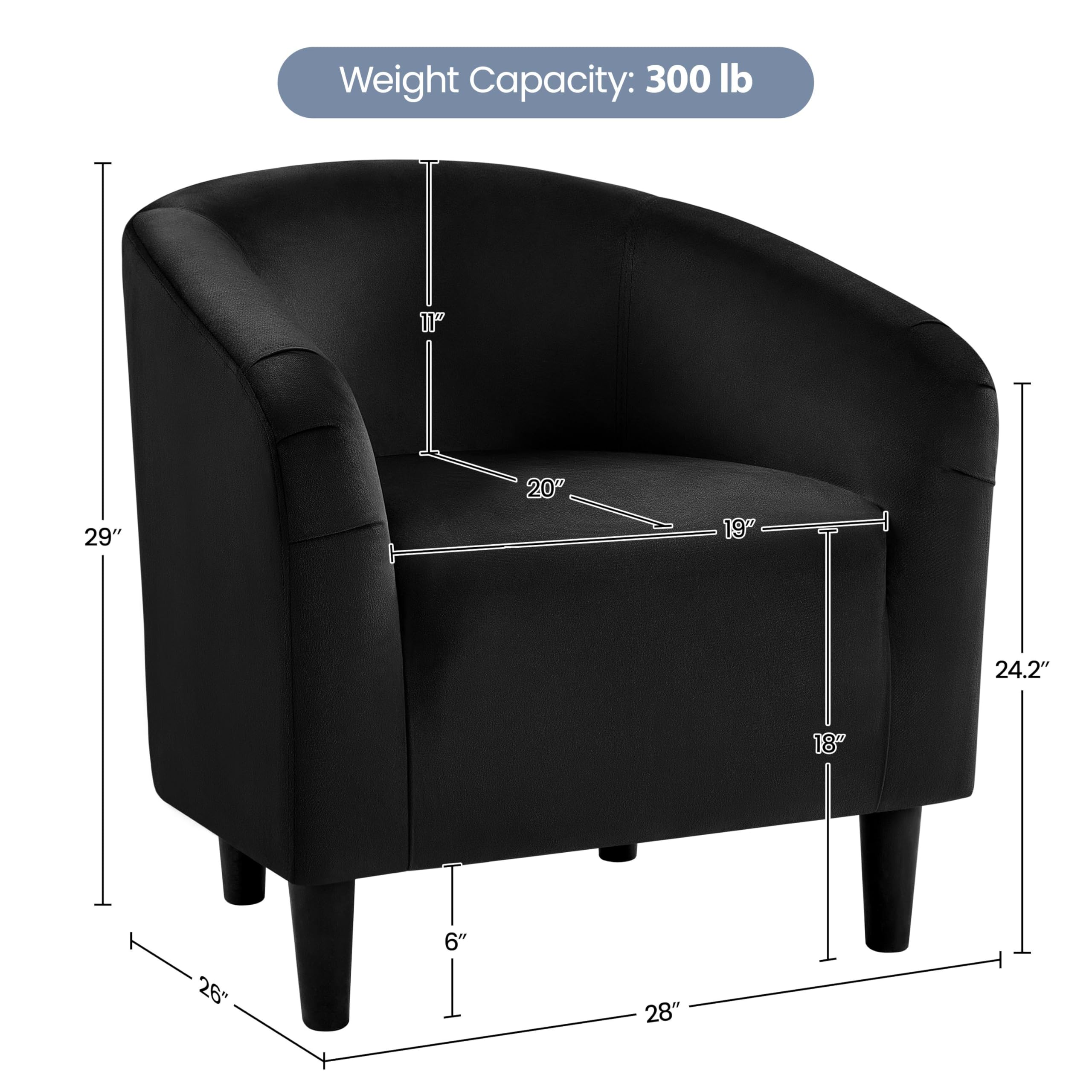 Barrel Chair, Modern Accent Chair Comfy Velvet Armchair Club Sofa Chair Vanity Chair for Living Room Bedroom Office Small Space, Black