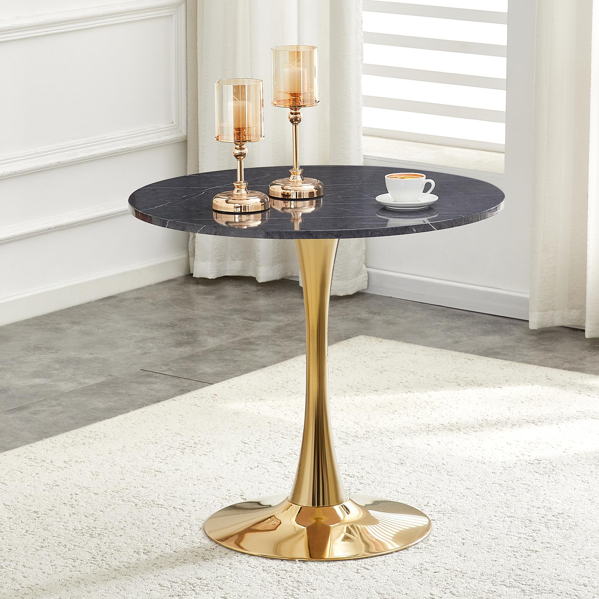Round Tulip Dining Table, 31.5" Circle Tulip Table with Thickened Tabletop & Metal Pedestal, Mid Century Modern Bistro Table for Kitchen, Small Places, Living Room