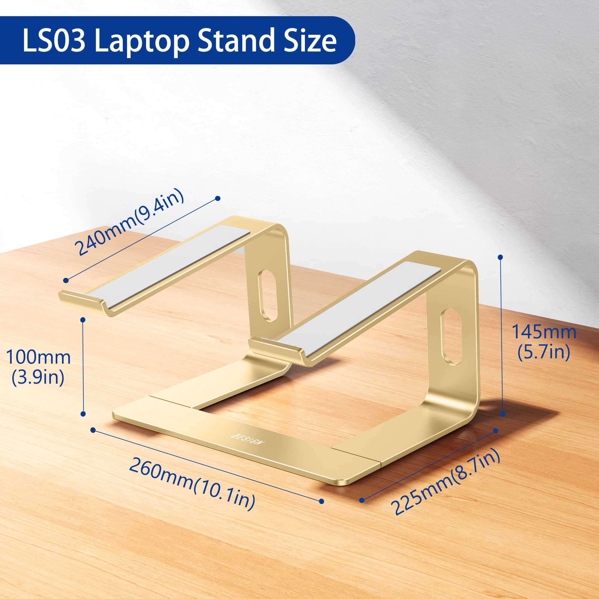 Aluminum Laptop Stand, Ergonomic Detachable Computer Stand, Notebook Riser, Laptop Mount Compatible with Air, Pro, Dell, HP, Lenovo More 10-15.6" Laptops, Gold