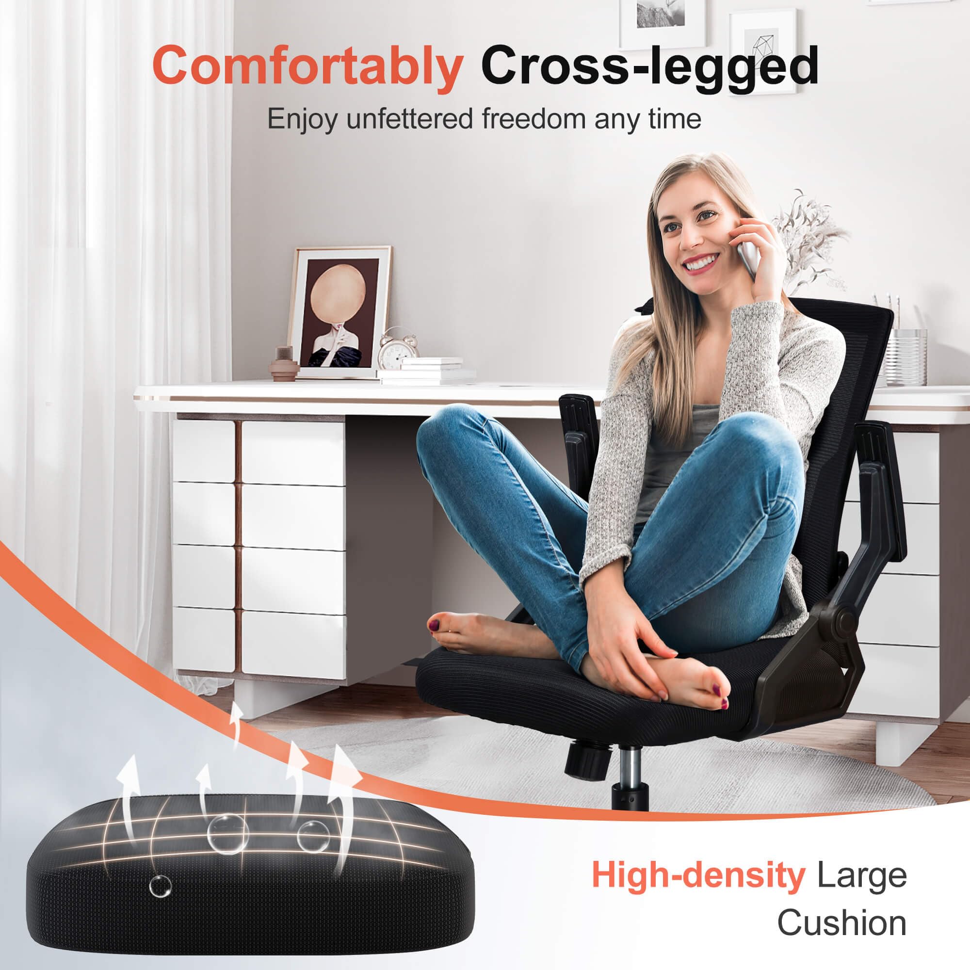 Pack of 2, Ergonomic Office Chair with Flip-up Armrests Executive Computer Chair for Home Office, Breathable Mesh & Comfy Lumbar Support, Black