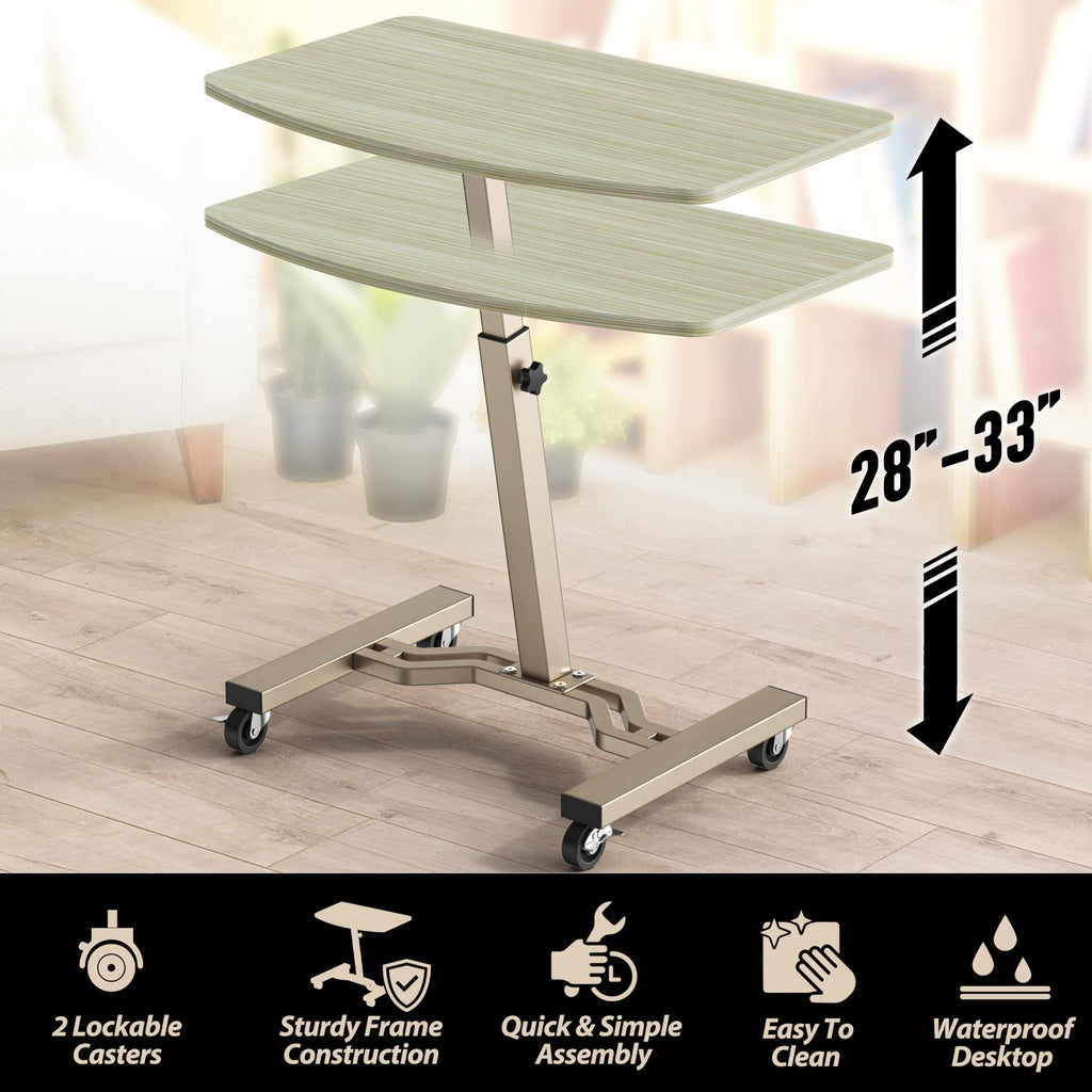 Mobile Height Adjustable Laptop Rolling Cart with Height Adjustment from 28" to 33", Maple