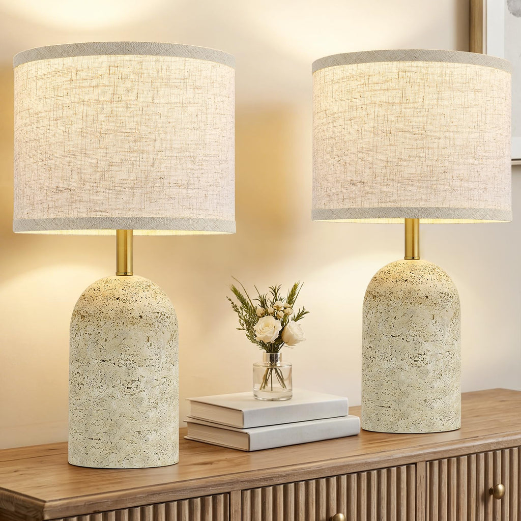Table Lamps Set of 2, Resin Bedside Lamps for Living Room Bedroom