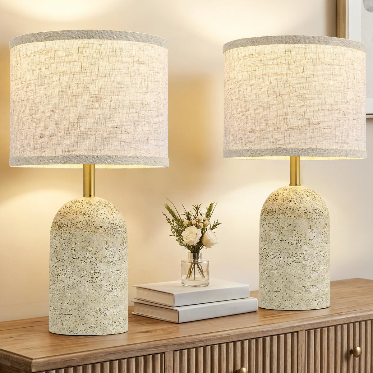 Table Lamps Set of 2, Resin Bedside Lamps for Living Room Bedroom
