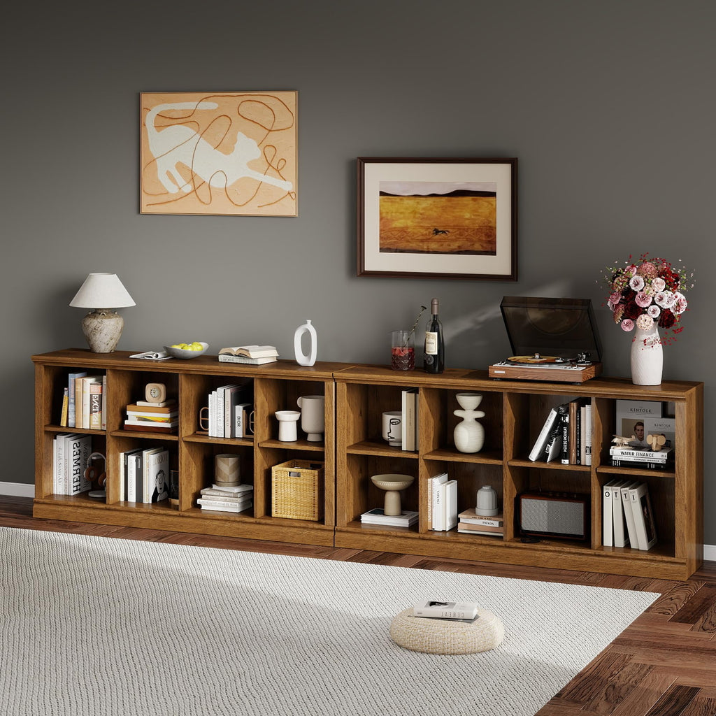 2 Tiers 8 Cube Storage Organizer Bookcase, 54 inch Width Wooden Book Shelf