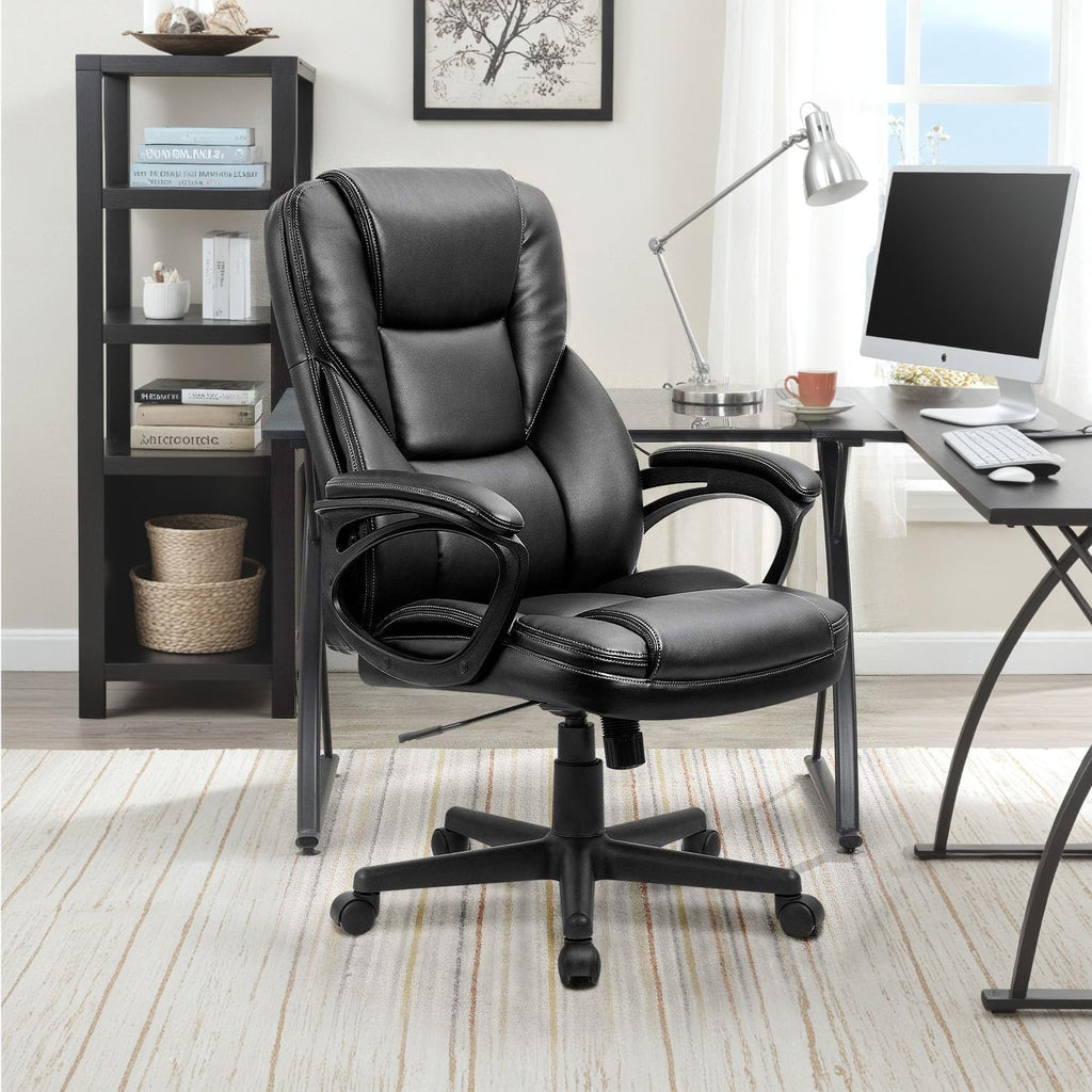 (2, Black) Office Executive Chair High Back Adjustable Managerial Home Desk Chair, Swivel Computer PU Leather Chair with Lumbar Support