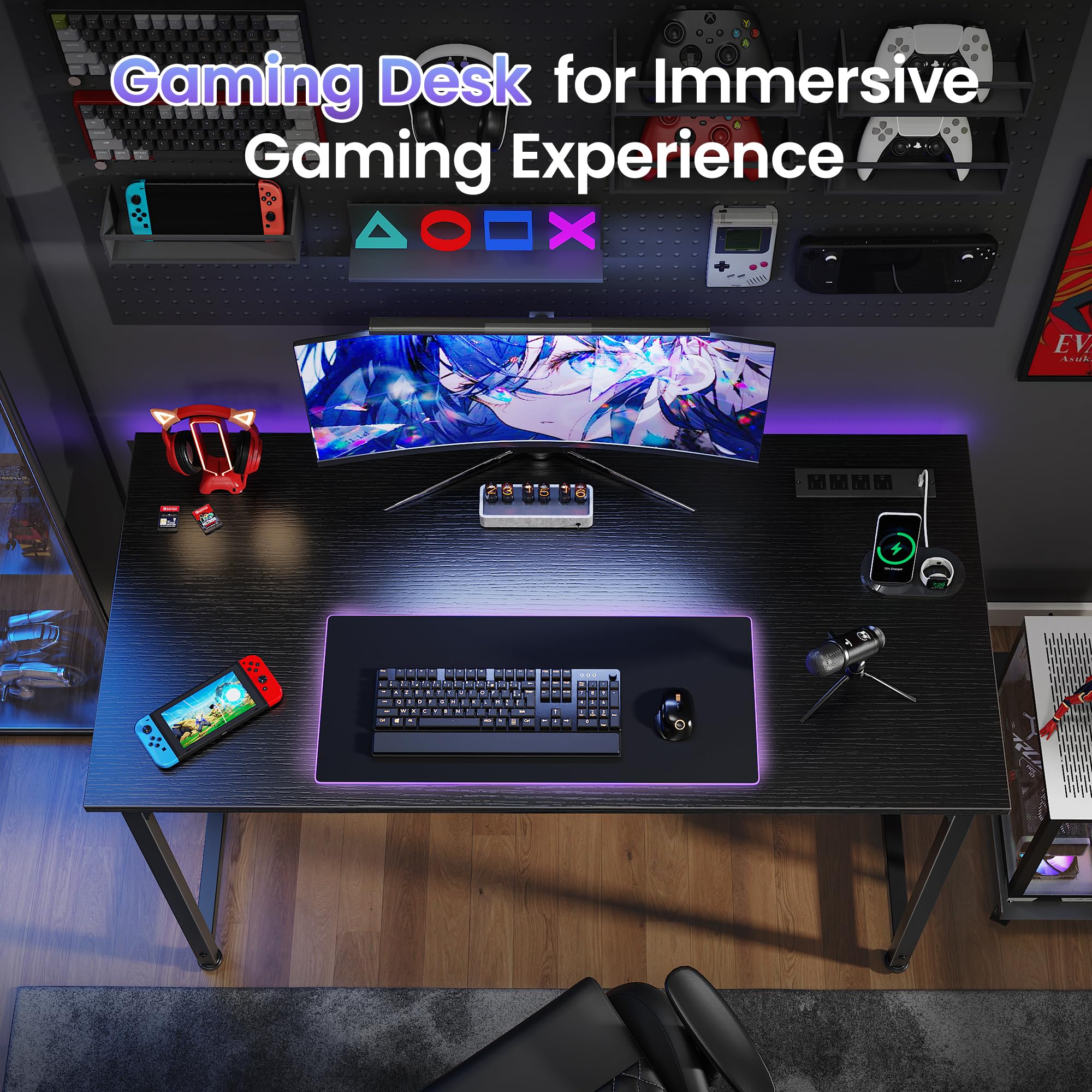 40 X 20 Inch Computer Desk with Power Outlets and USB-C Port, Gaming Office Desk with Deeper Desktop, Writing Work Desk for Home Office, Study, Bedroom, Work from Home Desk, Metal Frame, Black