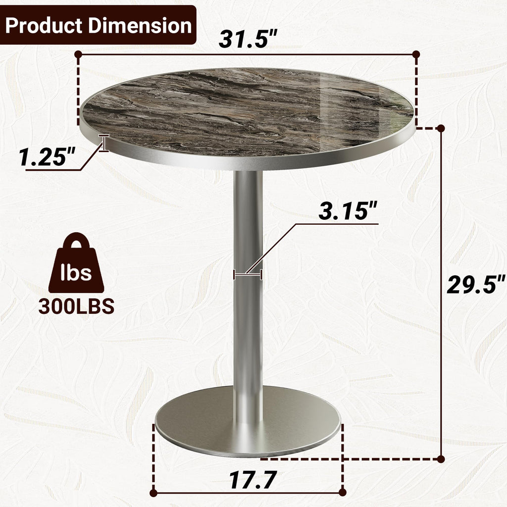 hausway 31.5" Tulip Table,Round Kitchen Dining Table for 2-4 with Thick Sintered Stone Top,Titanium Golden Pedestal Base,Heat-Resistant,Bistro Table for Dining Room,Café,Small Space（Dusk Strata）