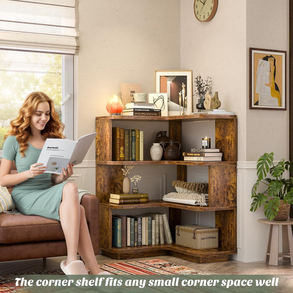 Corner Book Shelf, 4-Shelf L Shaped Corner Bookshelf with Baffle