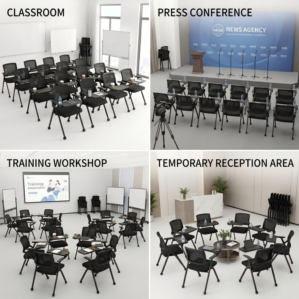 24 PK, Folding Training Chairs with Desk Attached, Mobile Office Meeting Chair with Writing Tablet and Cup Holder, Space-Saving Nesting Conference Chair for Classroom, Seminar