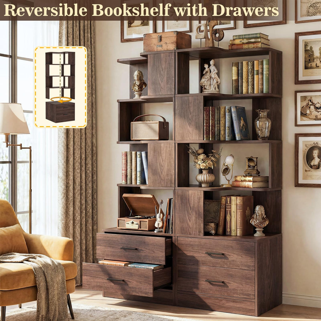 Corner Book Shelf with Drawers, Small Corner Shelf with Drawers