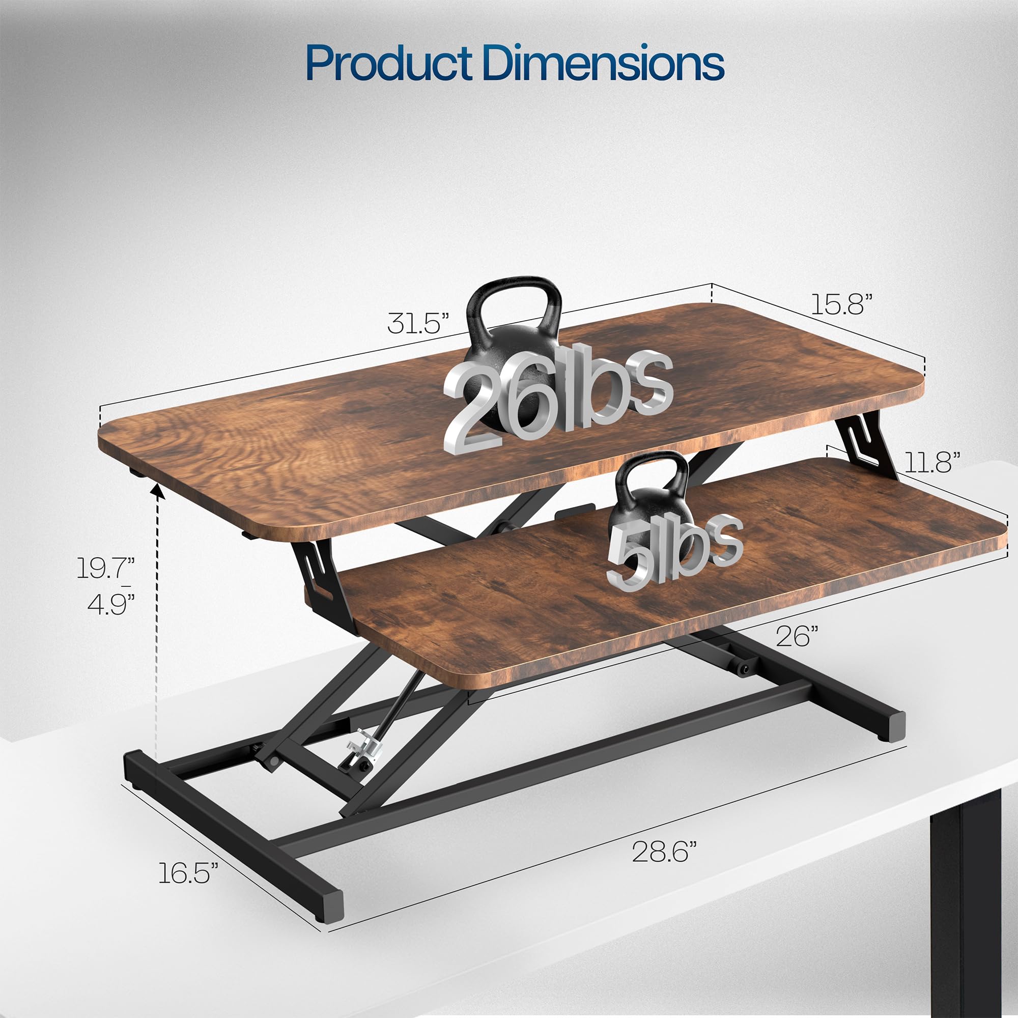 Rustic Vintage Brown 32 inch Stand Up Desk Riser