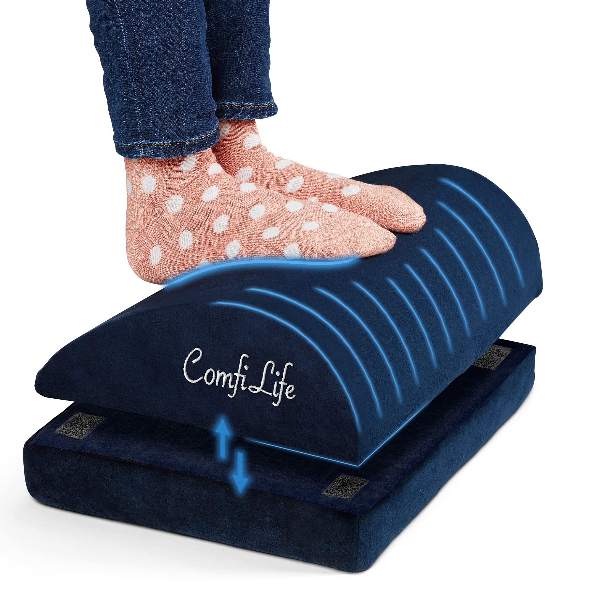 Foot Rest for Under Desk at Work – Adjustable Desk FootRest for Office Chair, Gaming Accessories – Ergonomic Teardrop Design for Back, Hip & Leg Pain Relief – 100% Memory Foam (Navy)