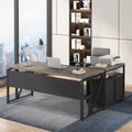 63" Executive Desk with Reversible File Cabinet, Large L-Shaped Office Desk with Drawers, Business Furniture Workstation for Home Office (Dark Oak, 63-inch)