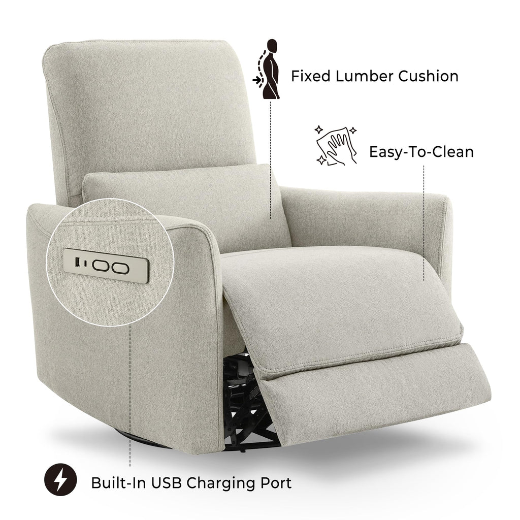 Power Recliner Chair Swivel Glider, FSC Certified Fabric Living Room Nursery Reclining Sofa Chair with Lumbar Support, Dove Grey