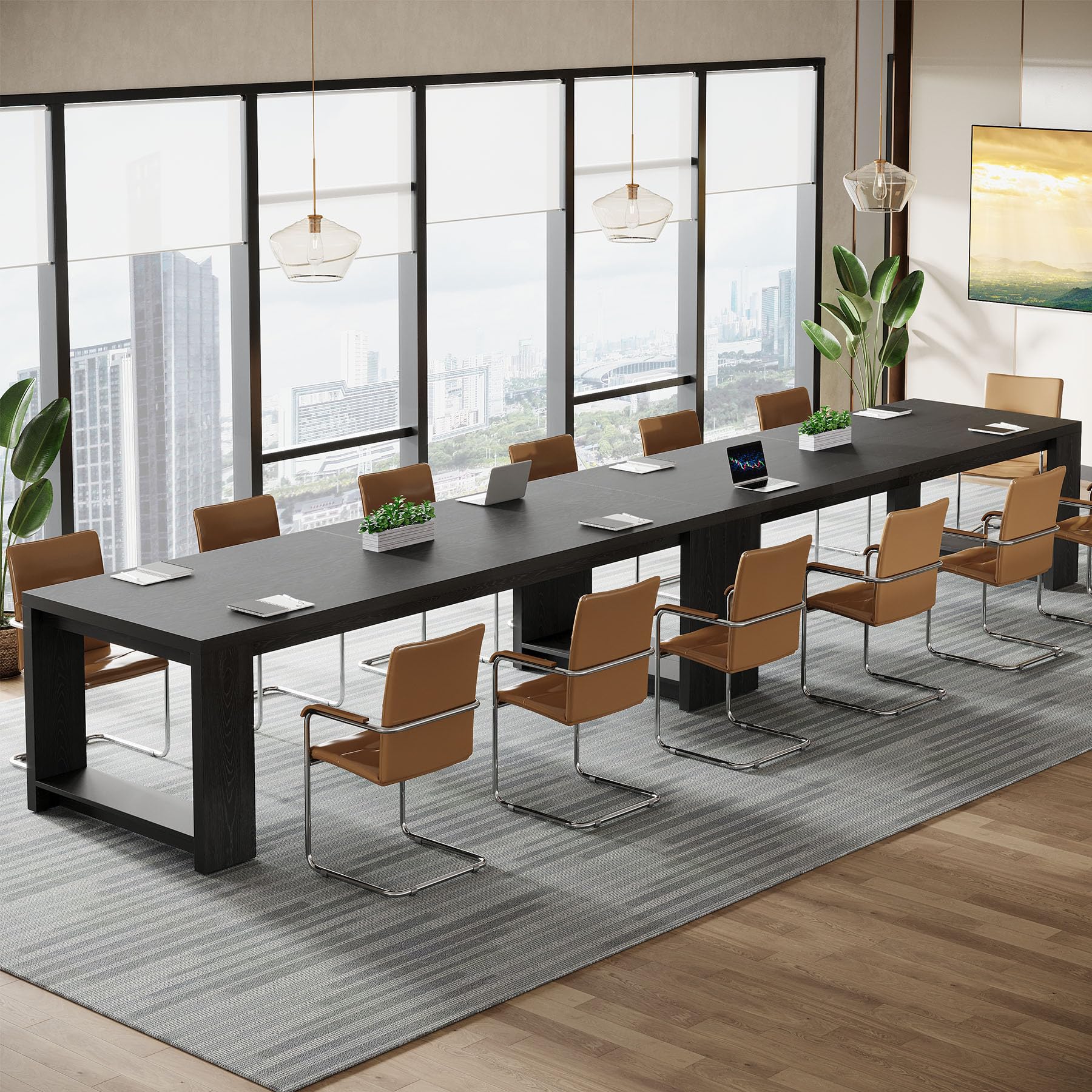 Large Conference Table for 6-8, 87-Inch Rectangular Meeting Table, Farmhouse Seminar Boardroom Desk for Office Conference Room (1, Black)