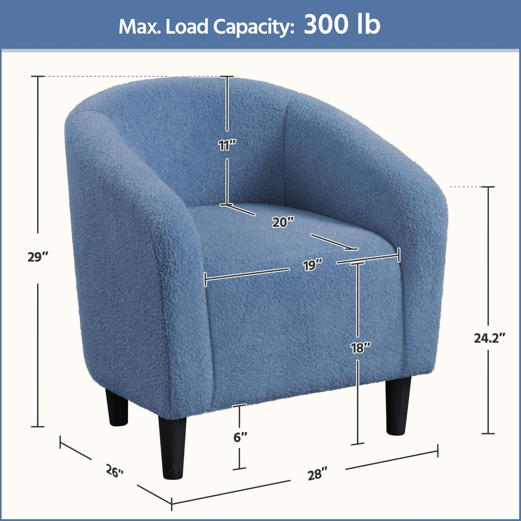 Accent Barrel Chair, Boucle Fabric Club Chair, Furry Sherpa Elegant Armchair with Cozy Soft Padded, Suitable for Living Room Bedroom Reception Room Office, Blue