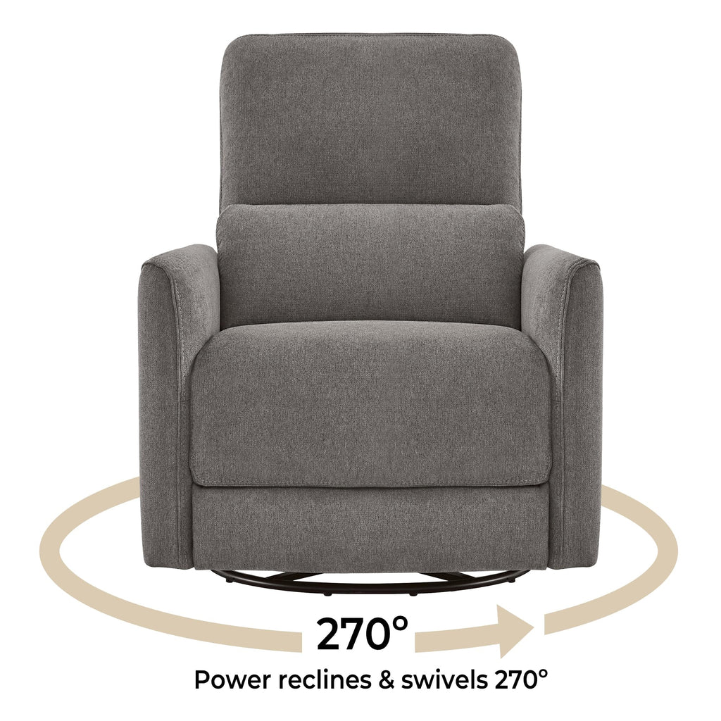 Power Recliner Chair Swivel Glider, FSC Certified Fabric Living Room Reclining Sofa Chair with Lumbar Support, Metal Grey