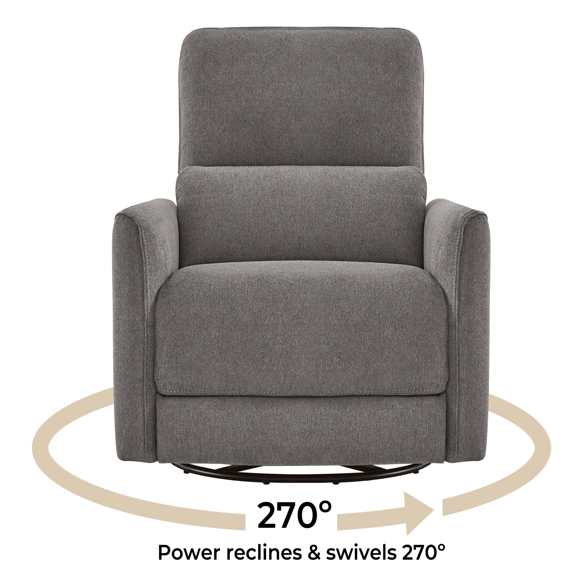 Power Recliner Chair Swivel Glider, FSC Certified Fabric Living Room Reclining Sofa Chair with Lumbar Support, Metal Grey