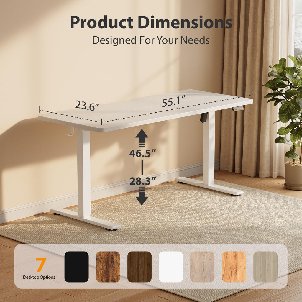Standing Desk, 55x24 Inches Sit Stand Home Office Desk, Electric Stand up Desk, Adjustable Desk with Splice Board, White Frame/White Top