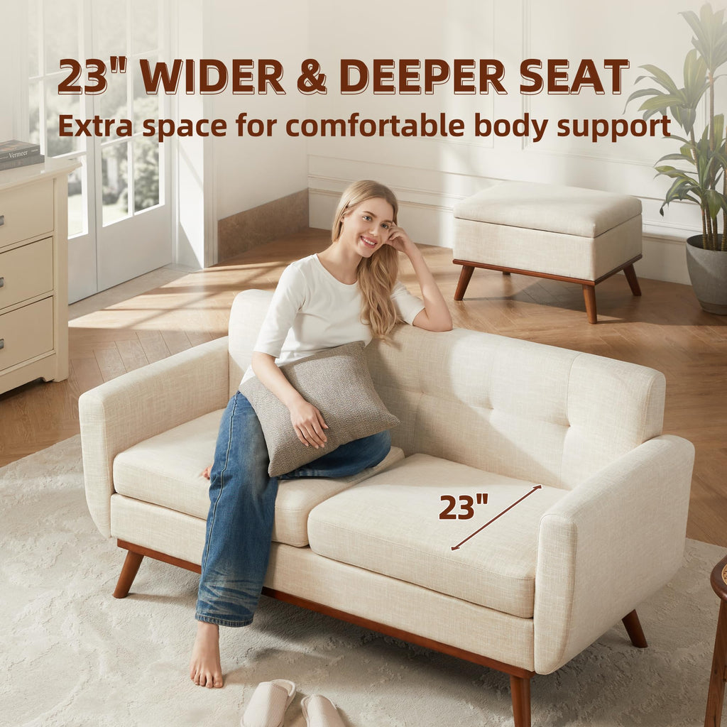 65.2" W Loveseat Sofa, Easy to Install Small Couch for Bedroom Office Apartment, Cream White