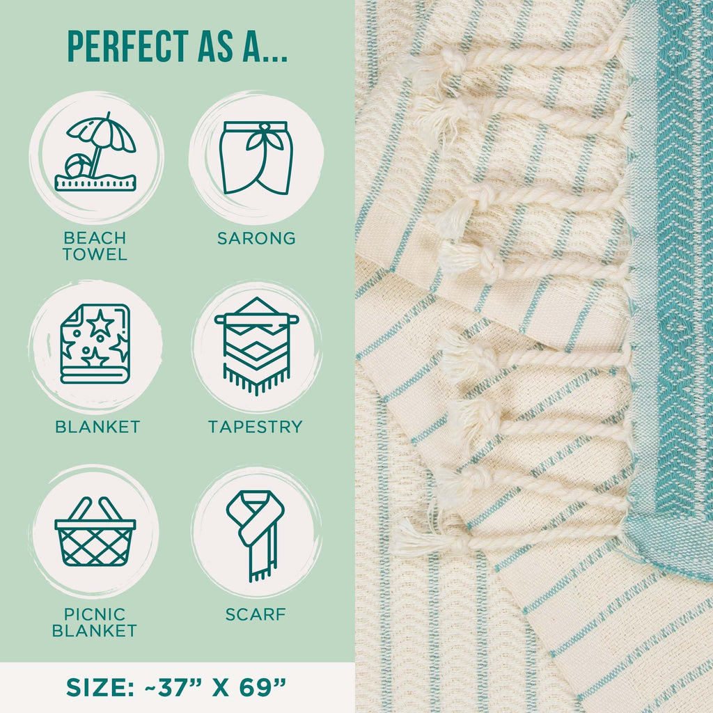 Turkish Yoga Beach Towel - Quick Drying & Sand Resistant, Extra Large