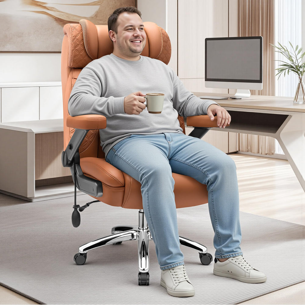 Big and Tall Office Chair for Heavy People, 500LBS Wide Seat Computer Desk Chair, Extra Large Executive Gaming Chair with Adjustable Lumbar Support and 5D Flip Arms, Comfy Heavy Duty Office Chair