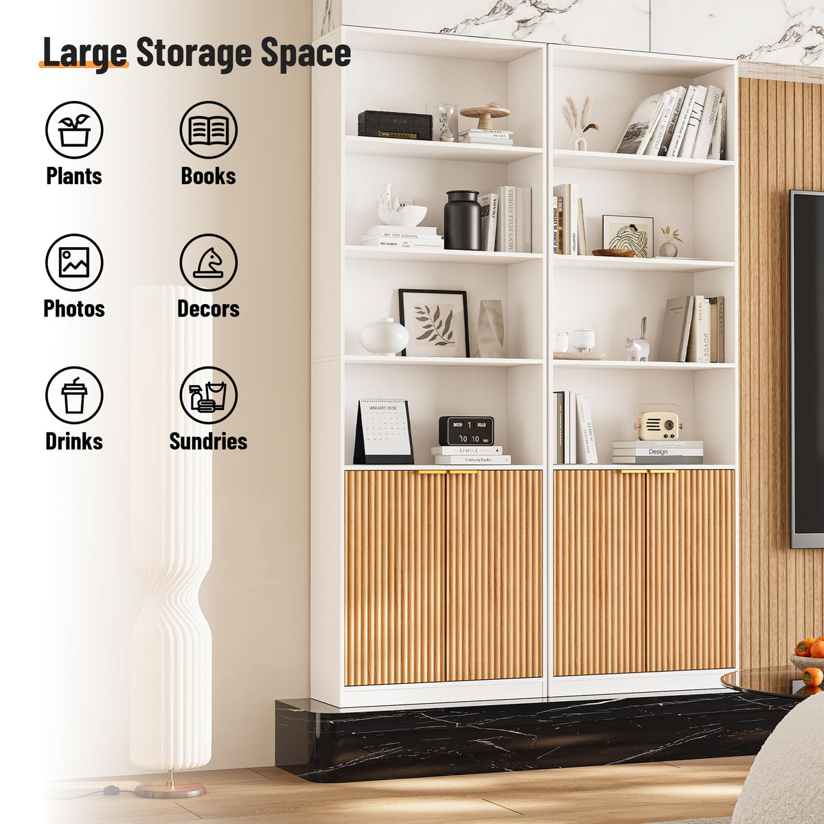 69" Tall Book Shelve Bookcases with Doors, Floor Standing 6 Shelf Display Shelves, Freestanding Shelving Unit with Closed Doors for Storage, Home Decor Furniture for Living Room Home Office