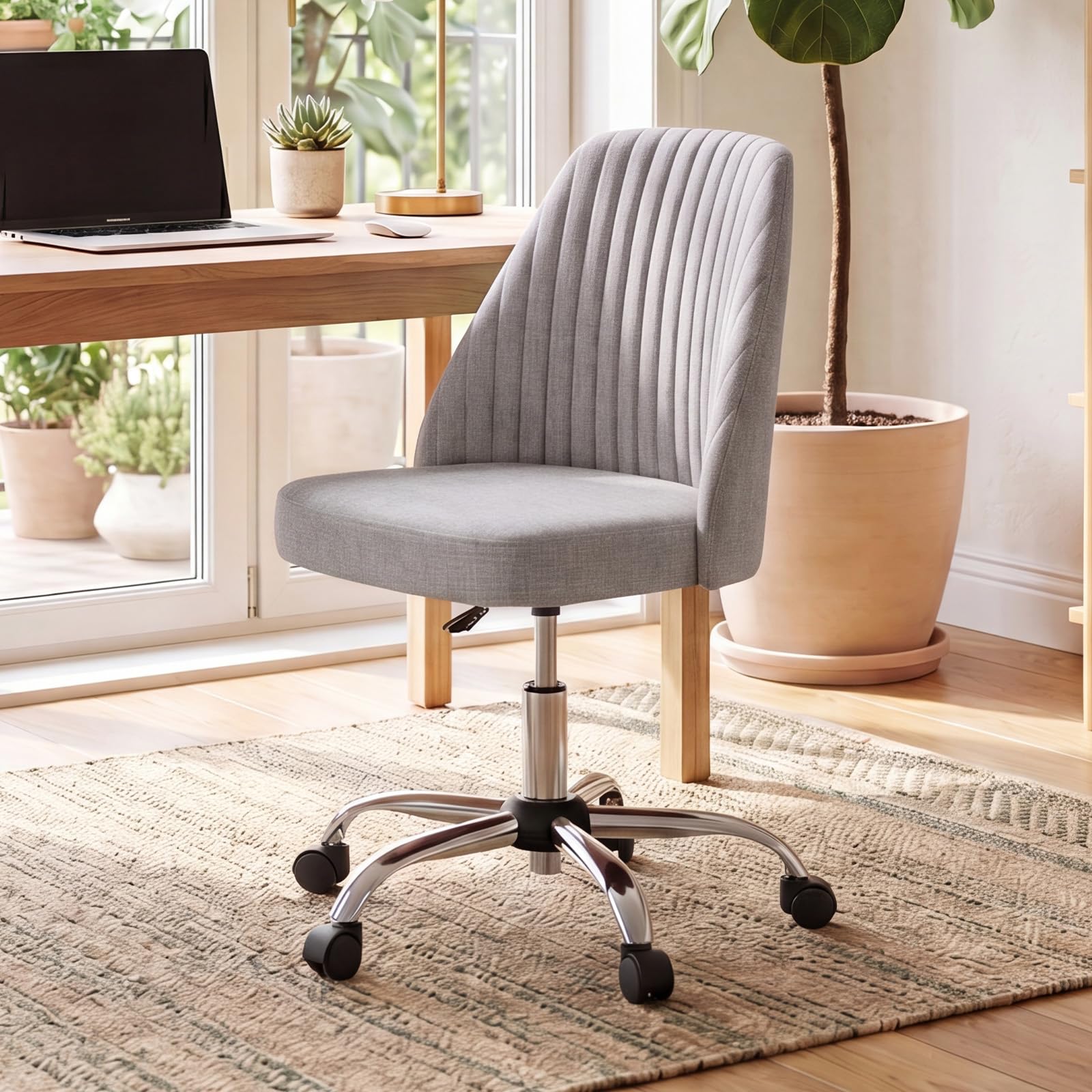 Office Chair, Comfy Desk Chair Rolling Vanity Swivel Task Chairs with Wheels, Wide Seating Armless Height Adjustable Computer Chairs for Home,Bedroom,Student,Adults, Classic Grey
