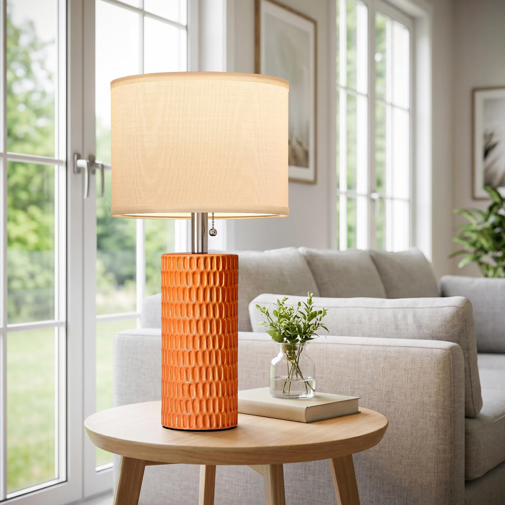 20” Modern Table Lamps Set of 2, Lamps for Bedroom, Orange