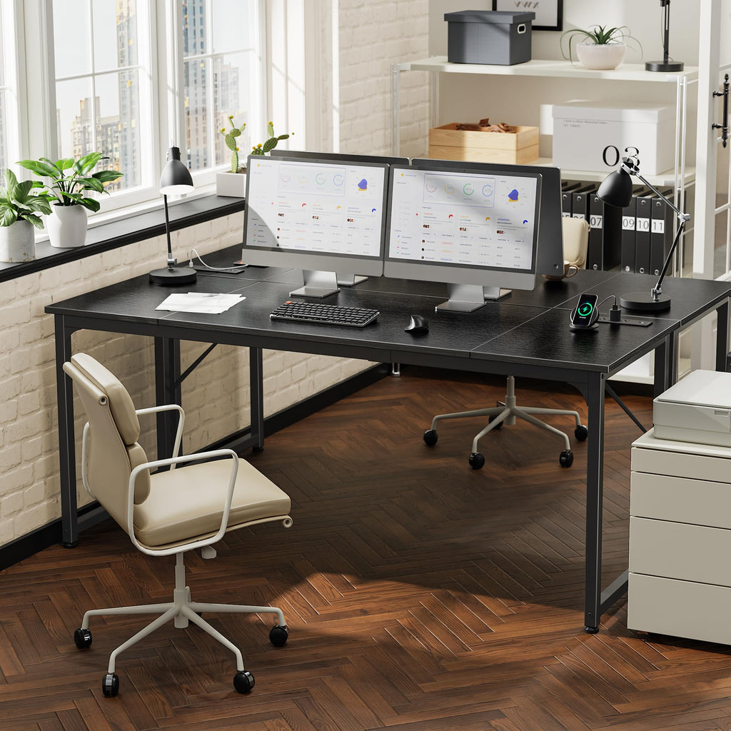 70 X 24 Inch Office Computer Desk with Power Outlets and USB-C Port, Larger and Longer Gaming Desk, for Home Office, Study, Writing Work from Home Table, Metal Frame, Black