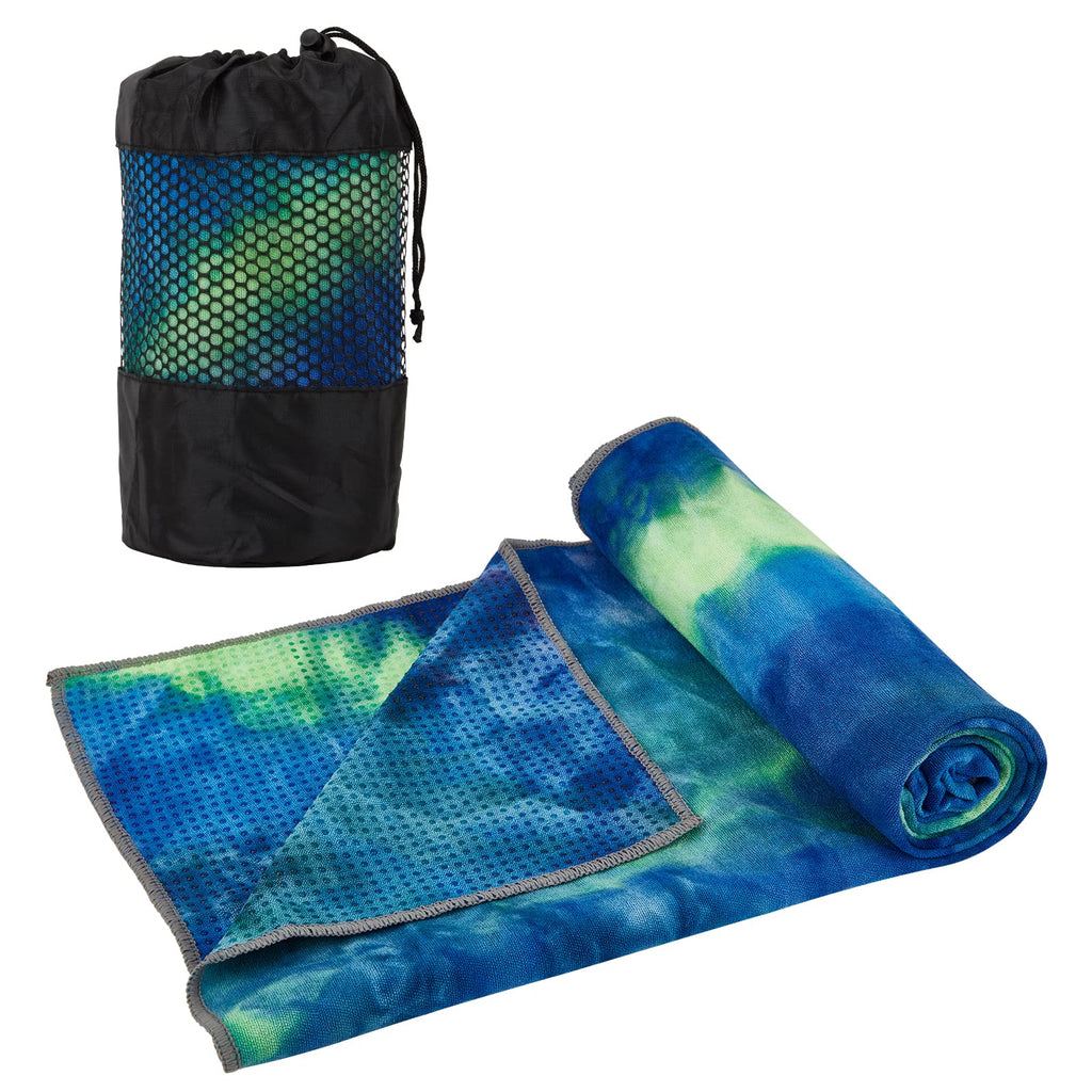 Yoga Towels, Non Slip Hot Yoga Mat Towel with Grip Dots,Super-Absorbent Soft Microfiber Yoga Blanket for Pilates, Fitness and Workout 72inch x 24inch (Green+Blue)