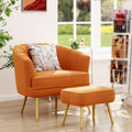 Velvet Accent Chair with Ottoman,Upholstered Modern Single Sofa Side Chair,Comfy Barrel Club Living Room Armchair with Golden Metal Legs for Office Bedroom Living Reading Room ,Caramel Orange