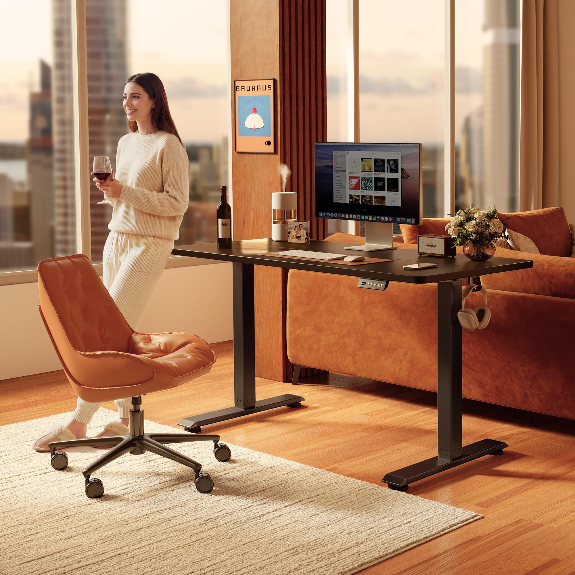 48 x 24 Inchs Electric Standing Desk, Height Adjustable, Sit Stand Up, Computer Office Desk with Splice Board, Black Frame/Black Top