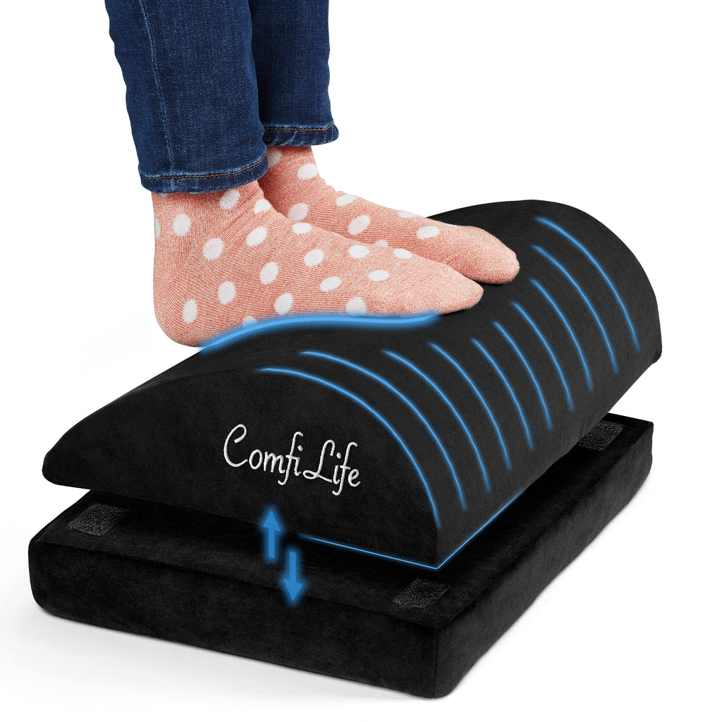 Foot Rest for Under Desk at Work – Adjustable Desk FootRest for Office Chair, Gaming Accessories – Ergonomic Teardrop Design for Back, Hip & Leg Pain Relief – 100% Memory Foam (Black)