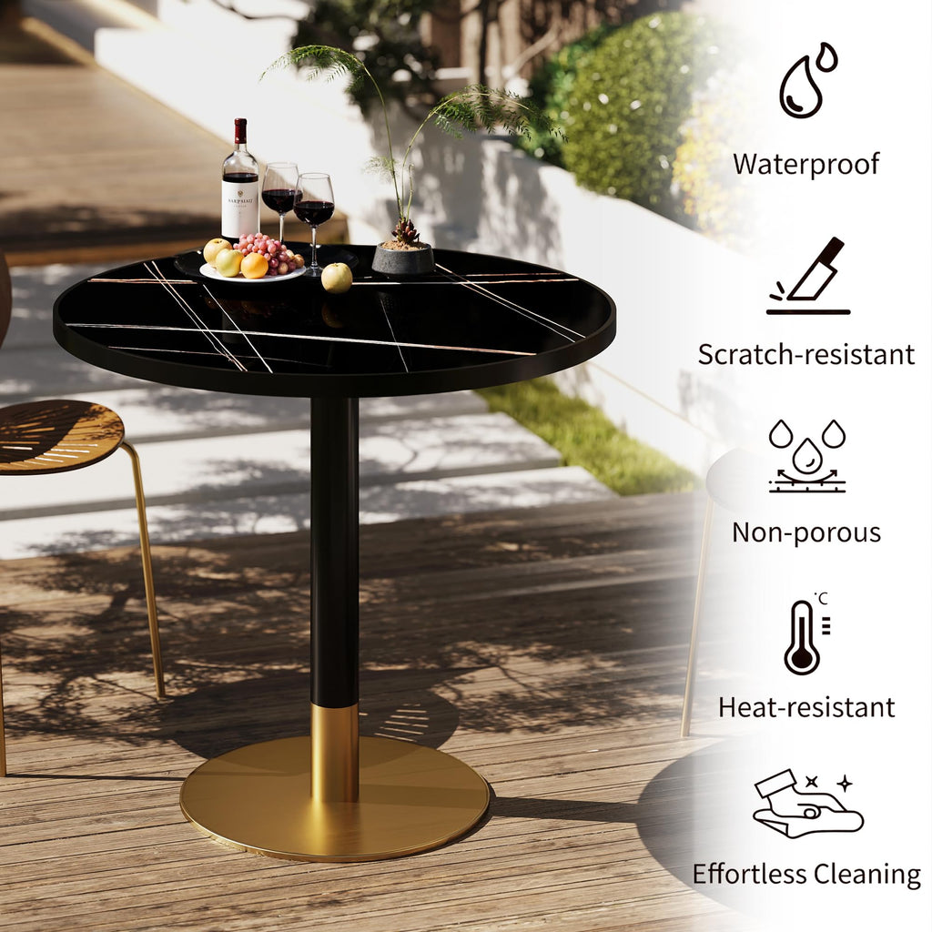 hausway 31.5" Tulip Table,Round Kitchen Dining Table for 2-4 with Thick Sintered Stone Top,Titanium Golden Pedestal Base,Heat-Resistant,Bistro Table for Dining Room,Café,Small Space（Gilded Chord）