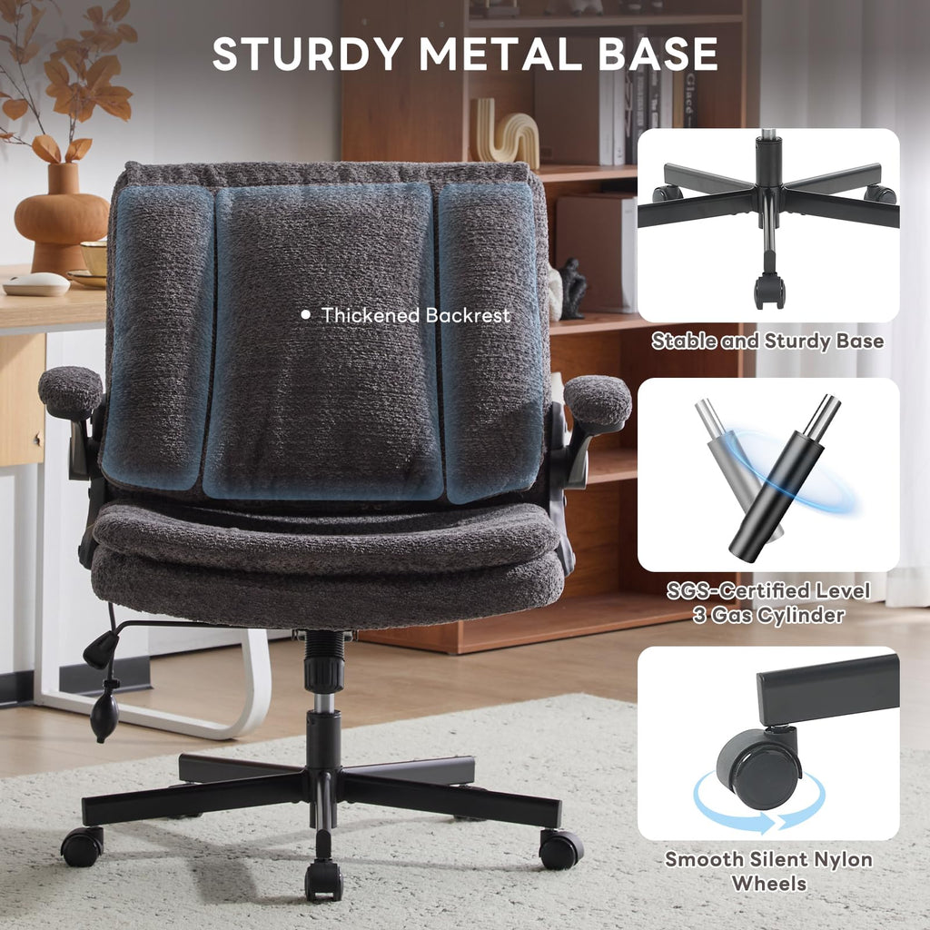 Criss Cross Office Chair with 2 in 1 Inflatable Flip-up Back, Ergonomic Wide Seat Desk Chair with Adjustable Arms and Wheels, Cross Legged Office Chair for Home & Office, Gray