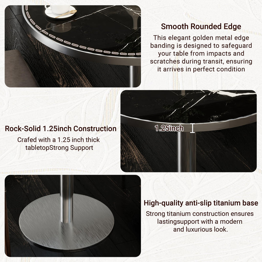hausway 31.5" Tulip Table,Round Kitchen Dining Table for 2-4 with Thick Sintered Stone Top,Titanium Golden Pedestal Base,Heat-Resistant,Bistro Table for Dining Room,Café,Small Space（Silent Pulse）