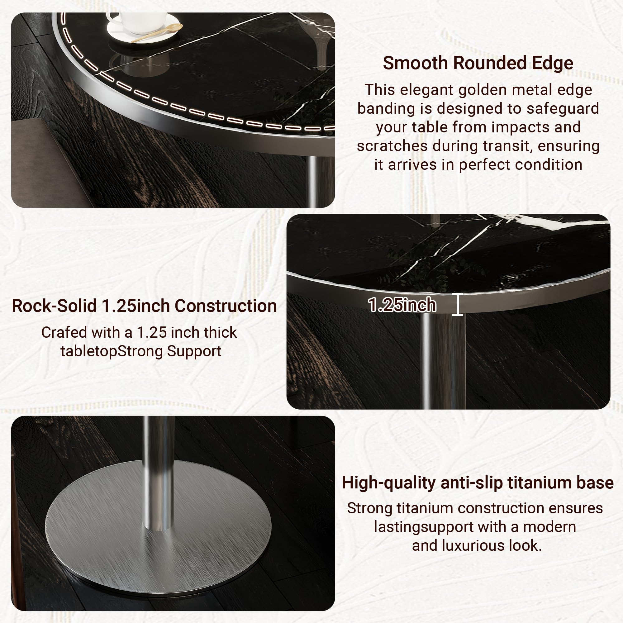 hausway 31.5" Tulip Table,Round Kitchen Dining Table for 2-4 with Thick Sintered Stone Top,Titanium Golden Pedestal Base,Heat-Resistant,Bistro Table for Dining Room,Café,Small Space（Silent Pulse）