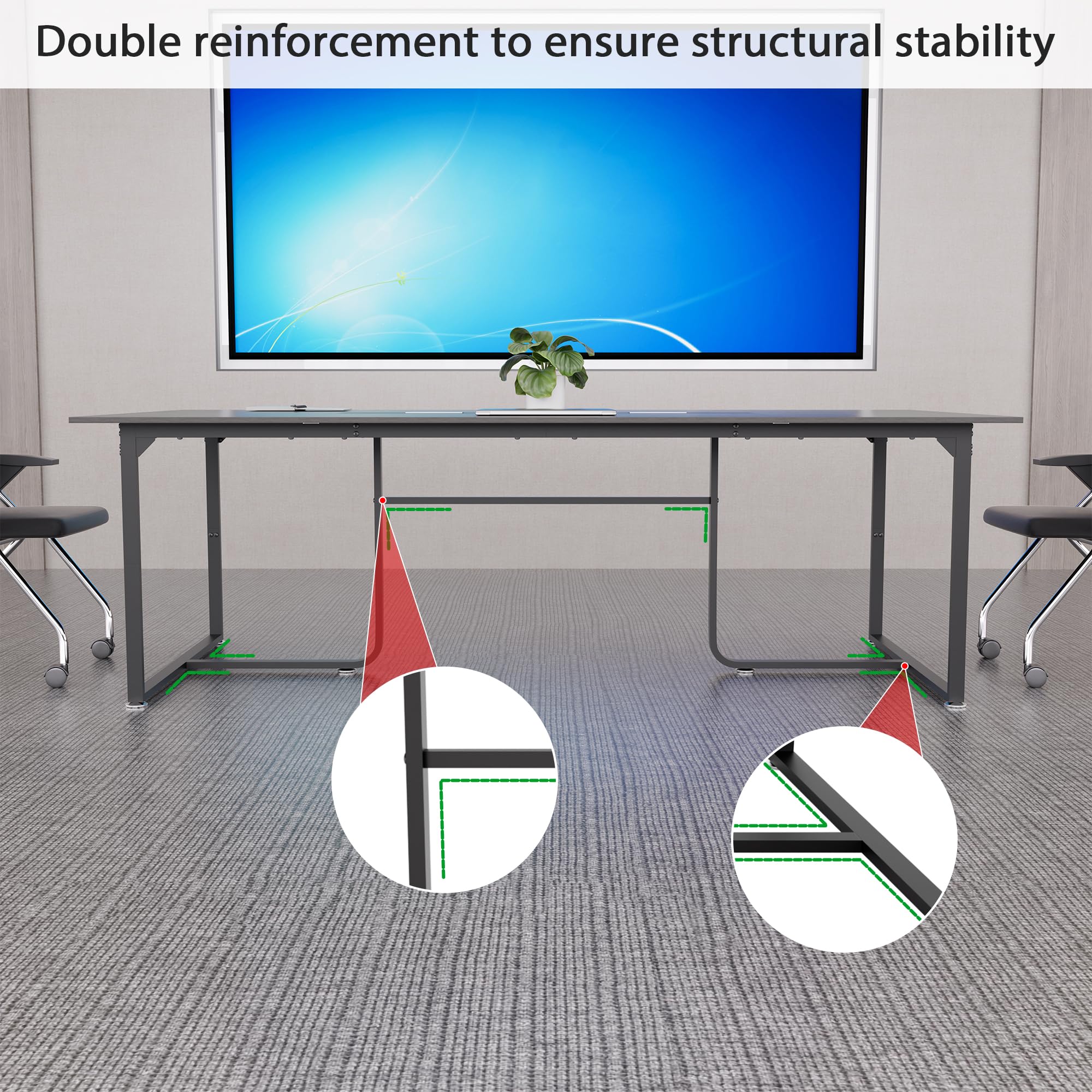 8FT Conference Table,94.4 L x 47.2 W x30.7 H Meeting Seminar Table with Grommet,Stability Enhancement,Large Conference Room Table for Office Meeting (Gray)