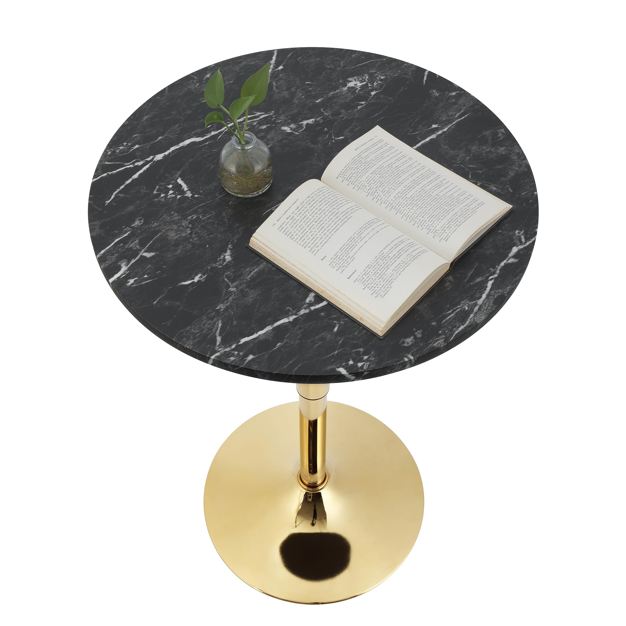Finnhomy 24" Round Cocktail Bar Table with Metal Base, Tall Bistro Pub Table, Adjustable 27.9"-35.4" Counter Bar Height for Kitchen, Dining Room, Living Room, Easy Assembly, Black&Gold