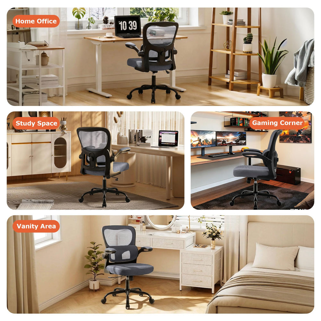 Office Chair Ergonomic Desk Chairs with Adjustable Lumbar Support& Headrest Hanger, High Back Breathable Mesh Chair with Wheels, Rolling Swivel Comfy Task Computer Chair for Home Work Gaming