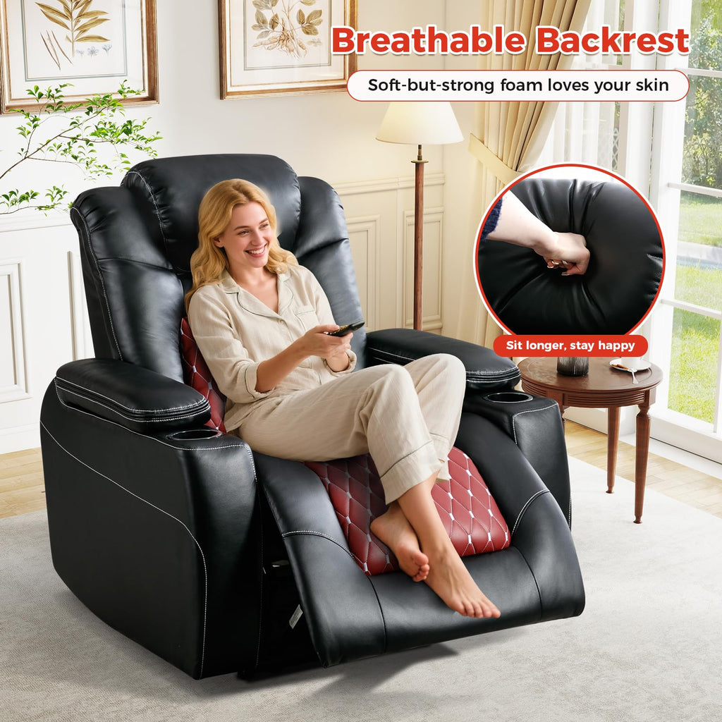 Power Recliner Chair Set of 2,Home Theater Seating with Adjustable Headrest,Cup Holders,USB Port,Hidden Arm Storage(Black)